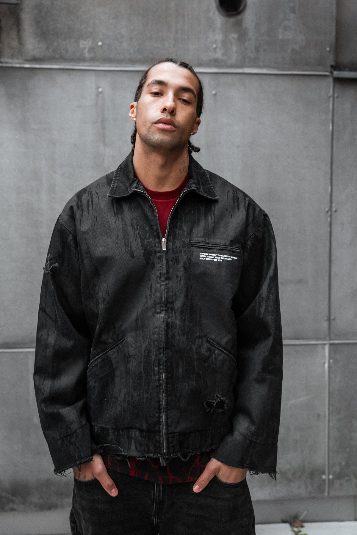 Black Anvil (Dark Grey) - Distressed Denim Jacket (380GSM)