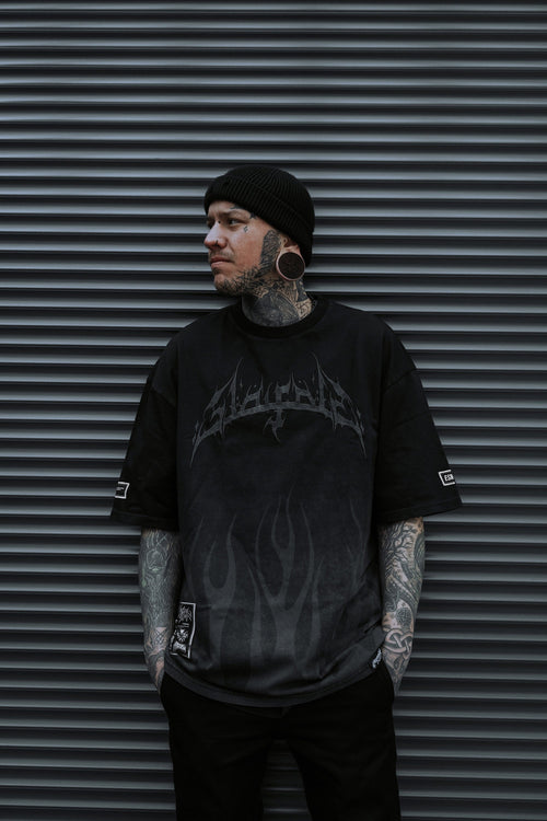 Black Torch (Grey Bleached) - Heavy Oversized T-Shirt (250GSM)