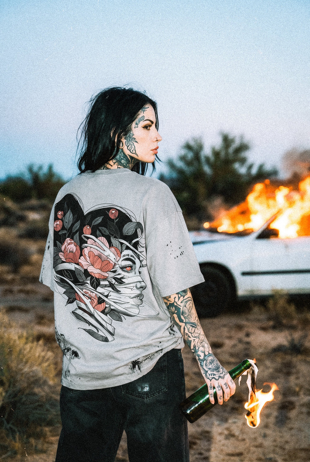Dead Bloom (Dirty Grey) - Oversized T-Shirt (200GSM)
