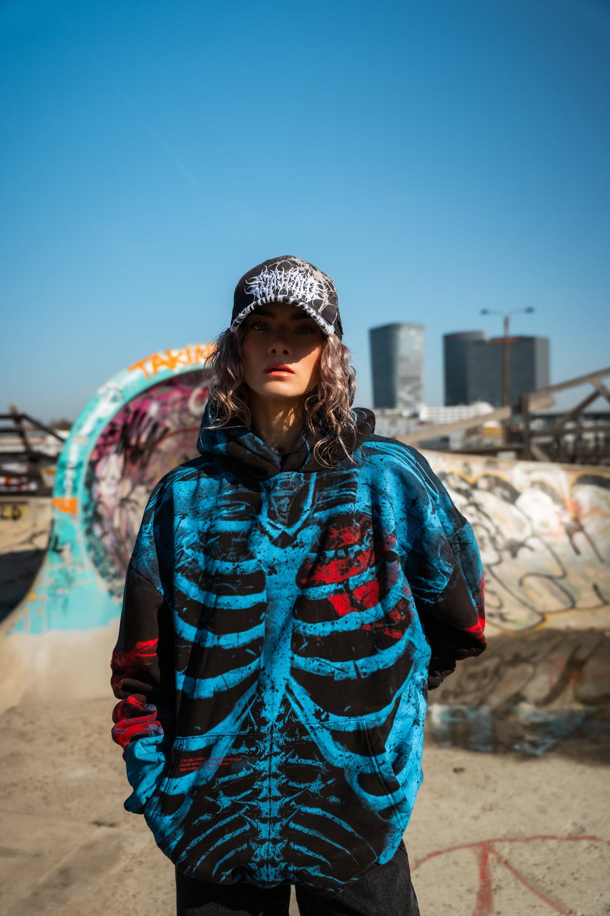 Glass Bones (Blue) - Heavy Oversized Hoodie (400GSM)