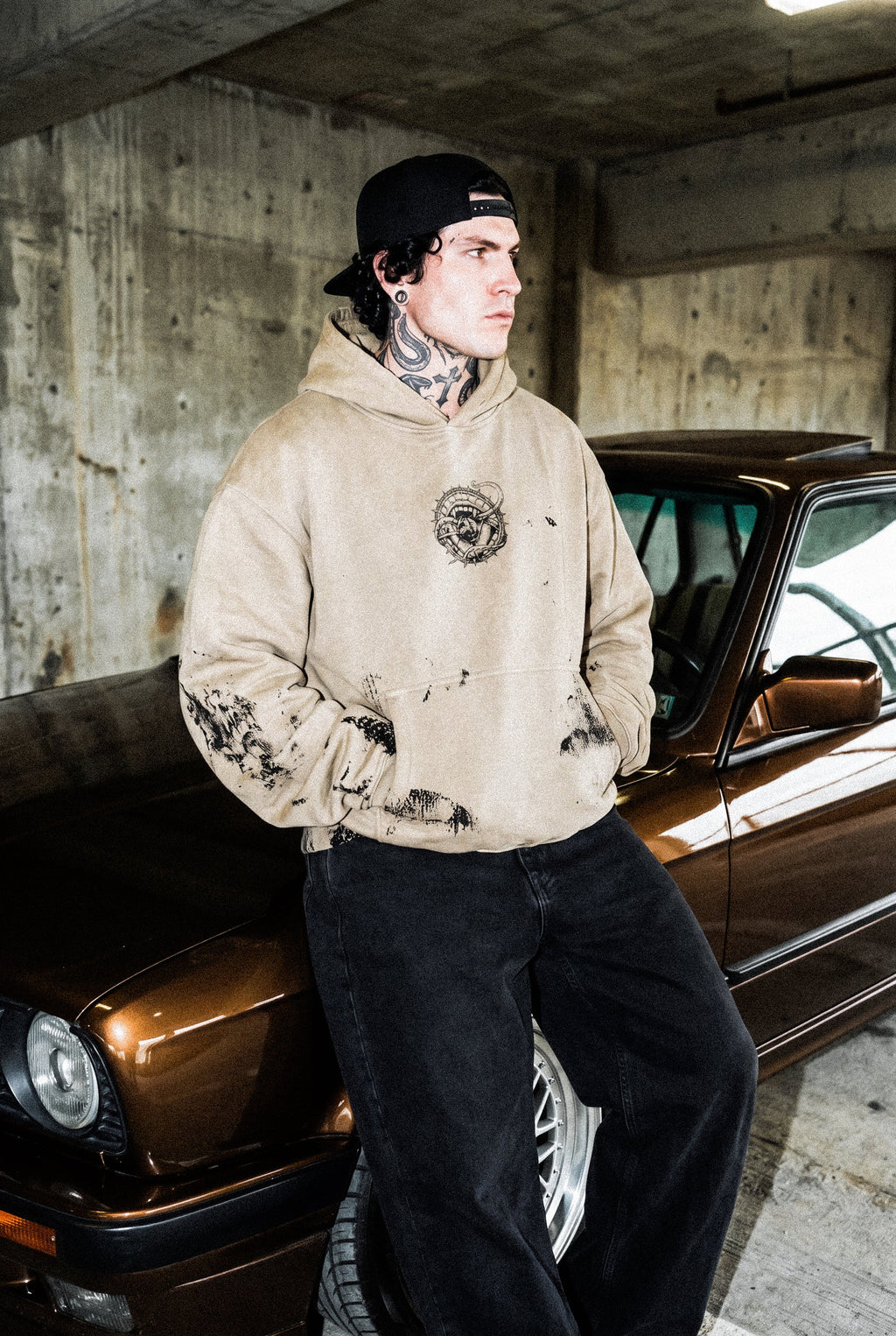 Gravewire (Beige) - Oversized Hoodie (350GSM)