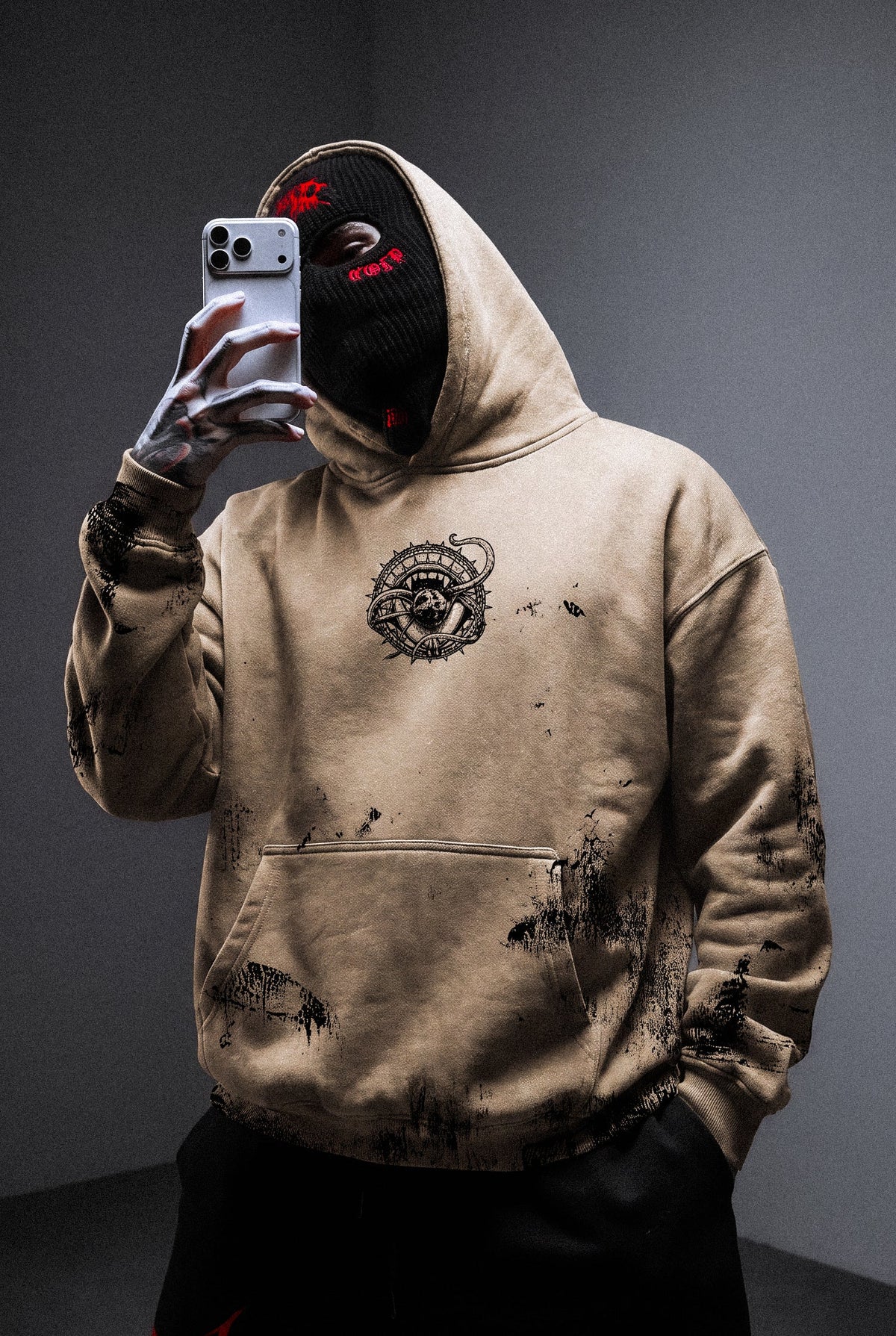 Gravewire (Beige) - Oversized Hoodie (350GSM)