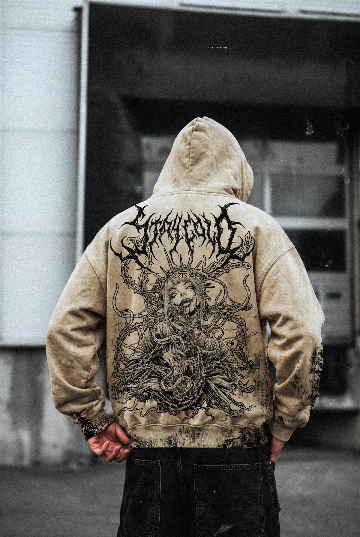 Gravewire (Beige) - Oversized Hoodie (350GSM)
