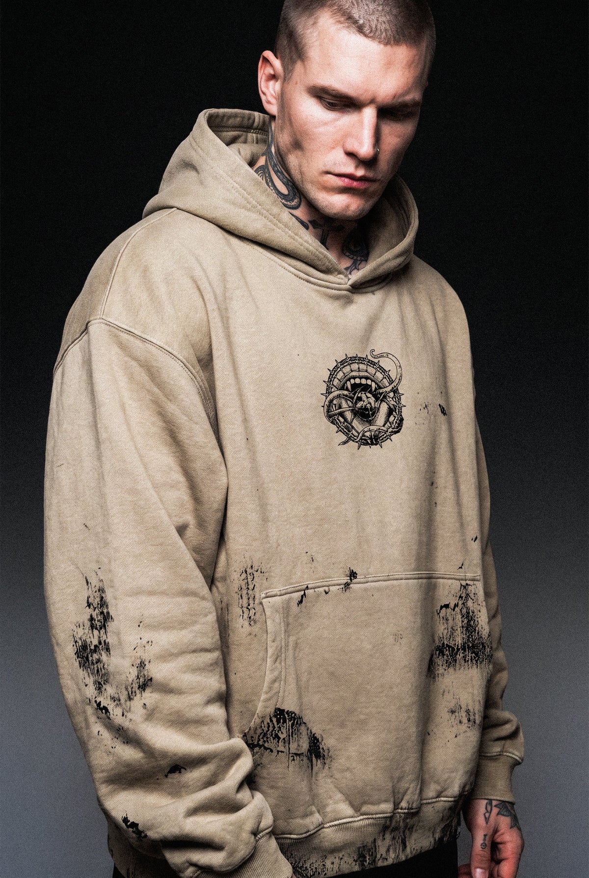 Gravewire (Beige) - Oversized Hoodie (350GSM)