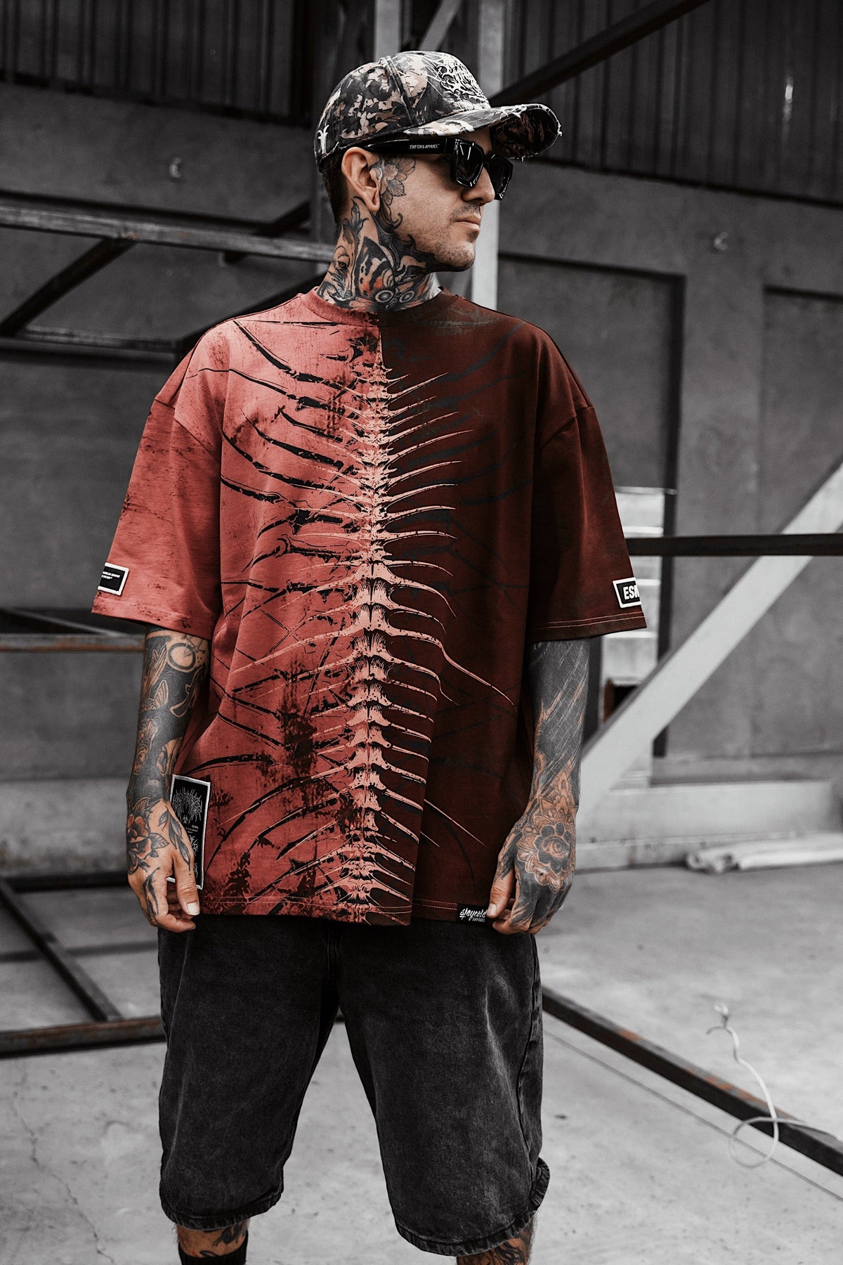 Lineage Of Dusk (Half Half Red) - Heavy Oversized T-Shirt (250GSM)