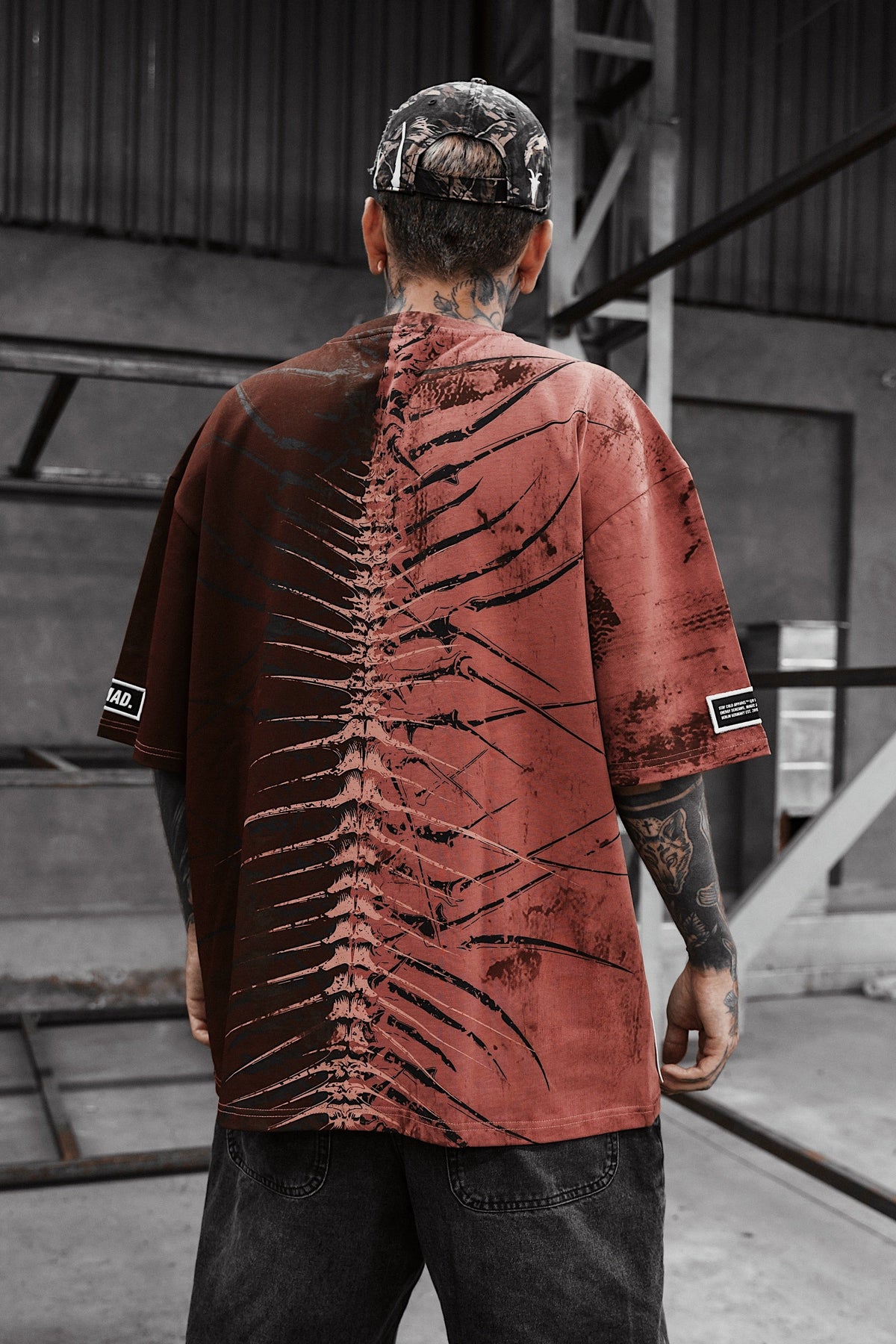 Lineage Of Dusk (Half Half Red) - Heavy Oversized T-Shirt (250GSM)