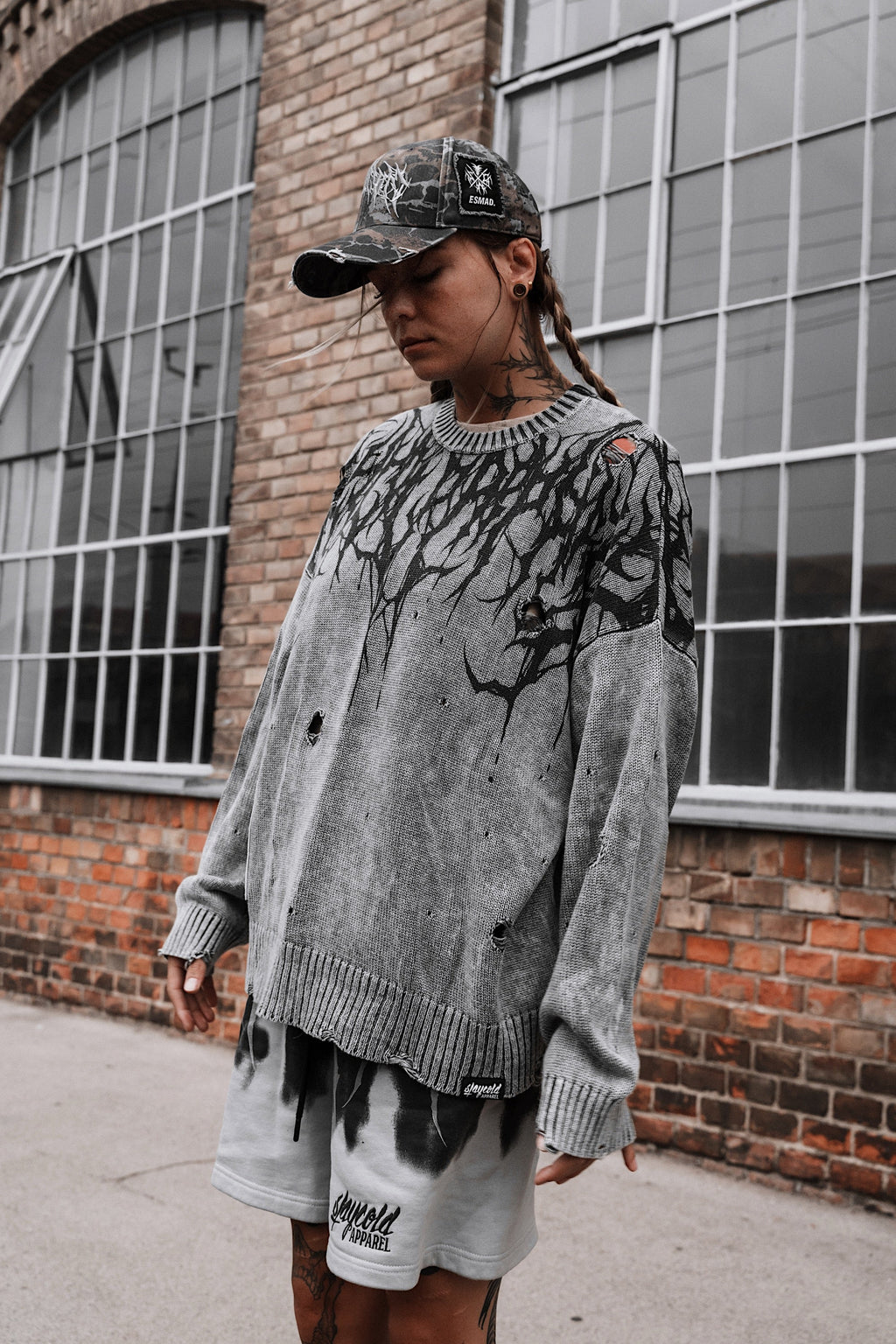 Reign Of Blood (Grey Bleached) - Knit Sweater (600GSM)