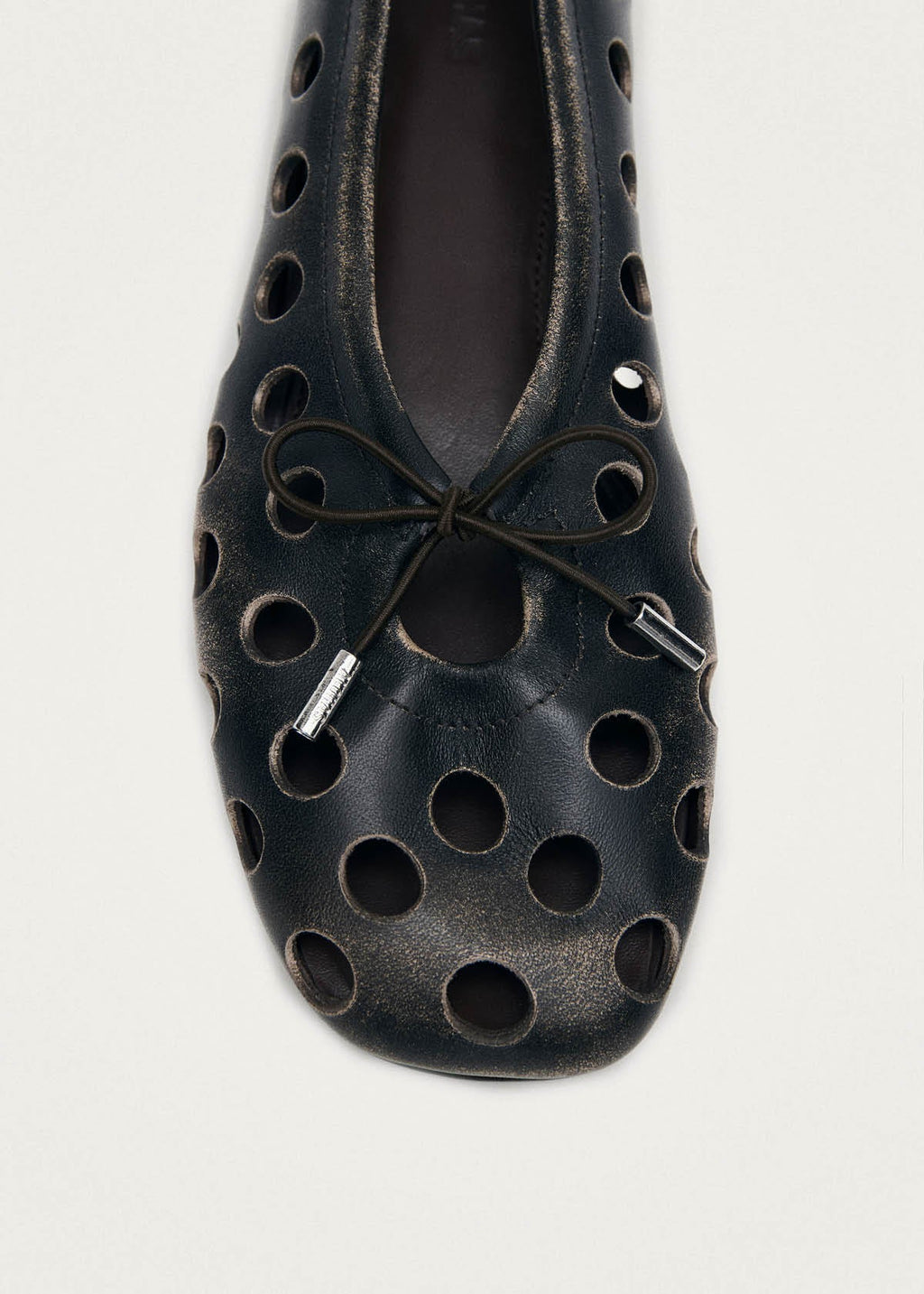 Rosalind Cut Out Vintage Effect Brown Leather Ballet Flats